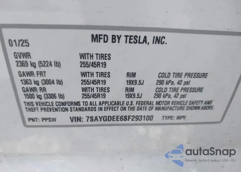 2025 Tesla Model Y Long Range Dual Motor All-Wheel Drive from USA, damaged, VIN 7SAYGDEE6SF293100